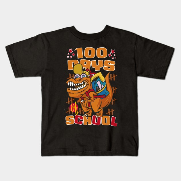 100 Days of school featuring a T-rex dino with bacpack #2 Kids T-Shirt by XYDstore